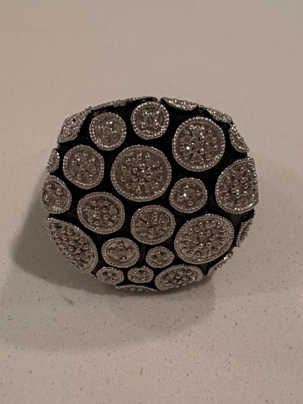 Sterling Silver Pavé Dot Statement Ring - Black & Silver - Picture 2 of 5